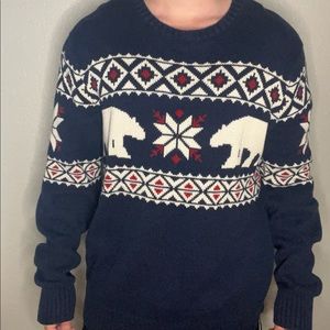 Holiday Men’s Sweater - Blue - Polar Bear Multi Pattern - Cozy - Oversized